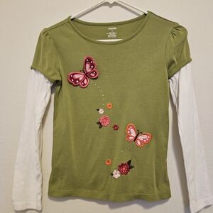 Gymboree Green and White Long Sleeve Butterfly Tee